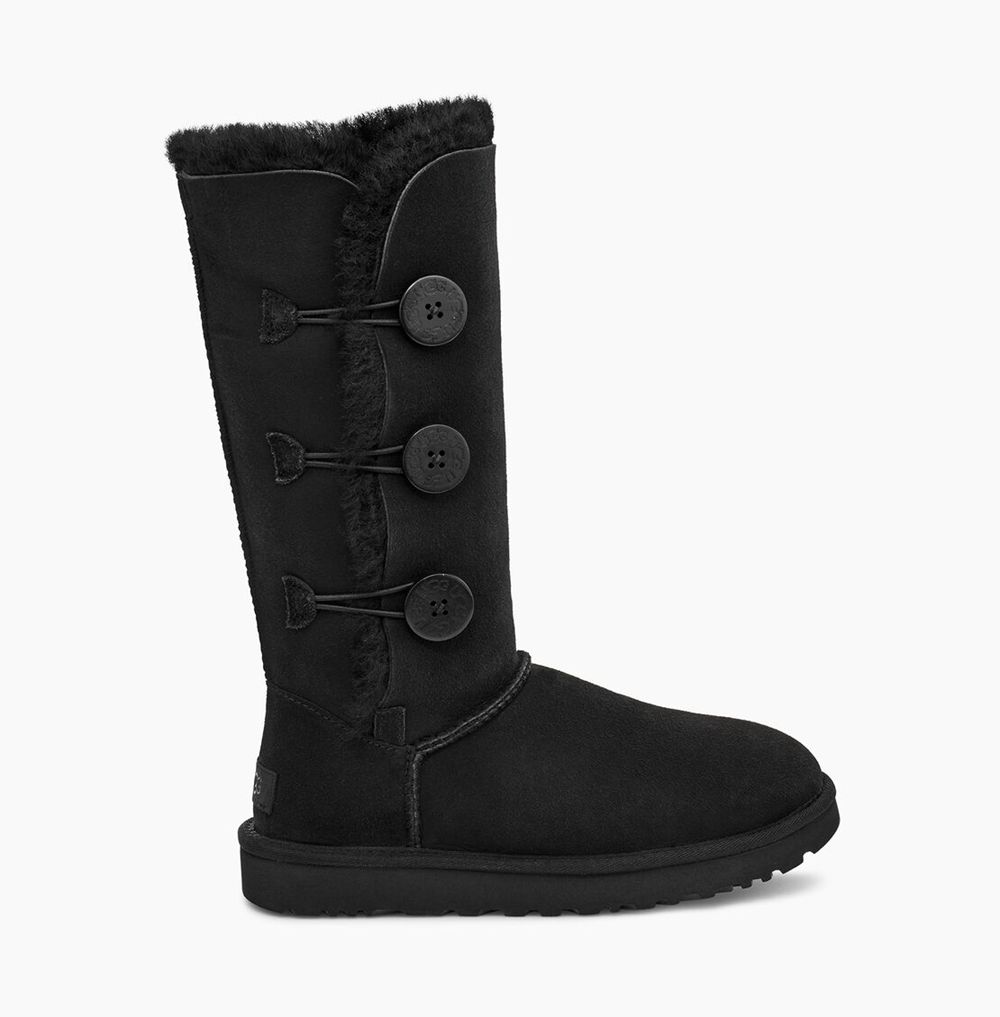 Ugg Tall Boot Womens - Ugg Bailey Button Triplet Black - 875KJFHNI